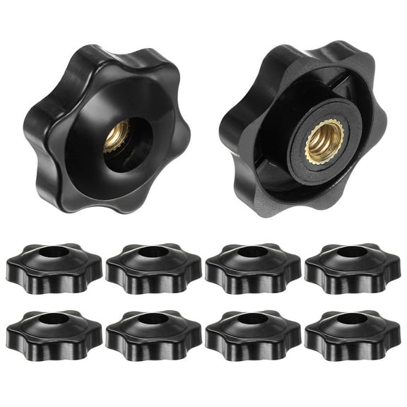 Uxcell 10 Pieces Star Knobs 1/4-20 Female Thread 32mm Head Through Hole Clamping Handles Nuts Black
