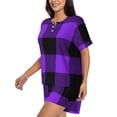 thumbnail image 2 of Daiia Purple Buffalo Plaid Pattern Womens Pajama Sets Short Sleeve Pajamas for Women Sets Soft Lounge Sets Casual Round Neck Sleepwear PJS-Medium, 2 of 7
