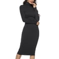 thumbnail image 2 of Women Turtleneck Ribbed Long Sleeve Knit Sweater Dress Basic Solid Color Elastic Slim Fitting Soft Warm for Party Date Black L, 2 of 6