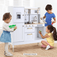 thumbnail image 4 of LAZY BUDDY Pretend Play Kitchen for Kids, Wooden Kids Kitchen Playset Toddler Interactive Toy with Realistic Light & Sound, 5pcs Cookware Accessories, 4 of 8