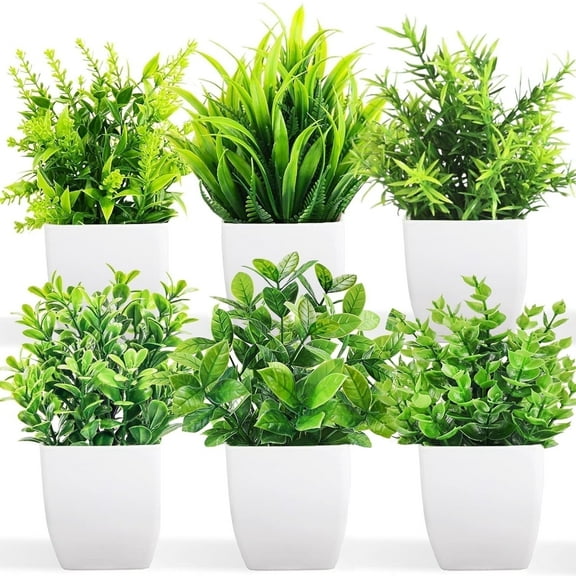 6Pcs Realistic Mini Potted Artificial Plants - Small Faux Houseplants Greenery for Home Office Desk, Shelf, Bathroom Bedroom Decor