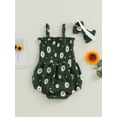 thumbnail image 4 of Arvbitana Infant Baby Girls Casual Sleeveless Pleated Rompers Flower Print Spaghetti Strap Jumpsuit Bowknot Headband 2Pcs Baby Bodysuits 0-18M, 4 of 7