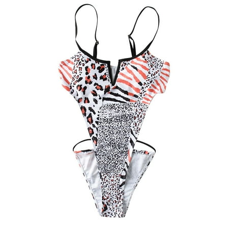 KBKYBUYZ Women Comfy V-neck One-piece Bikini With Chest Pad And No Underwire Leopard Print