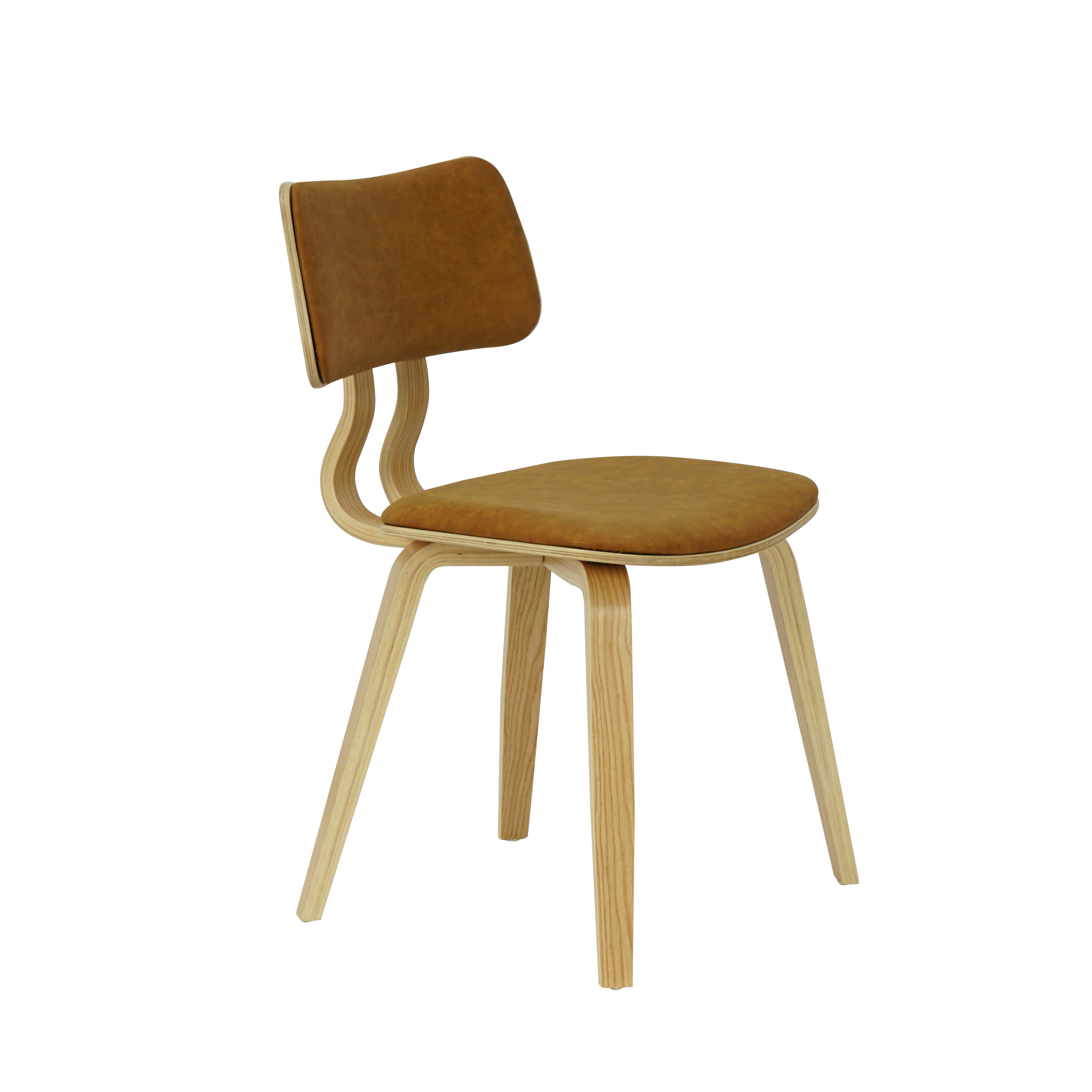 Jaguar Camel Curved Back Wood Dining Chair with Faux Leather Seat Set of 4