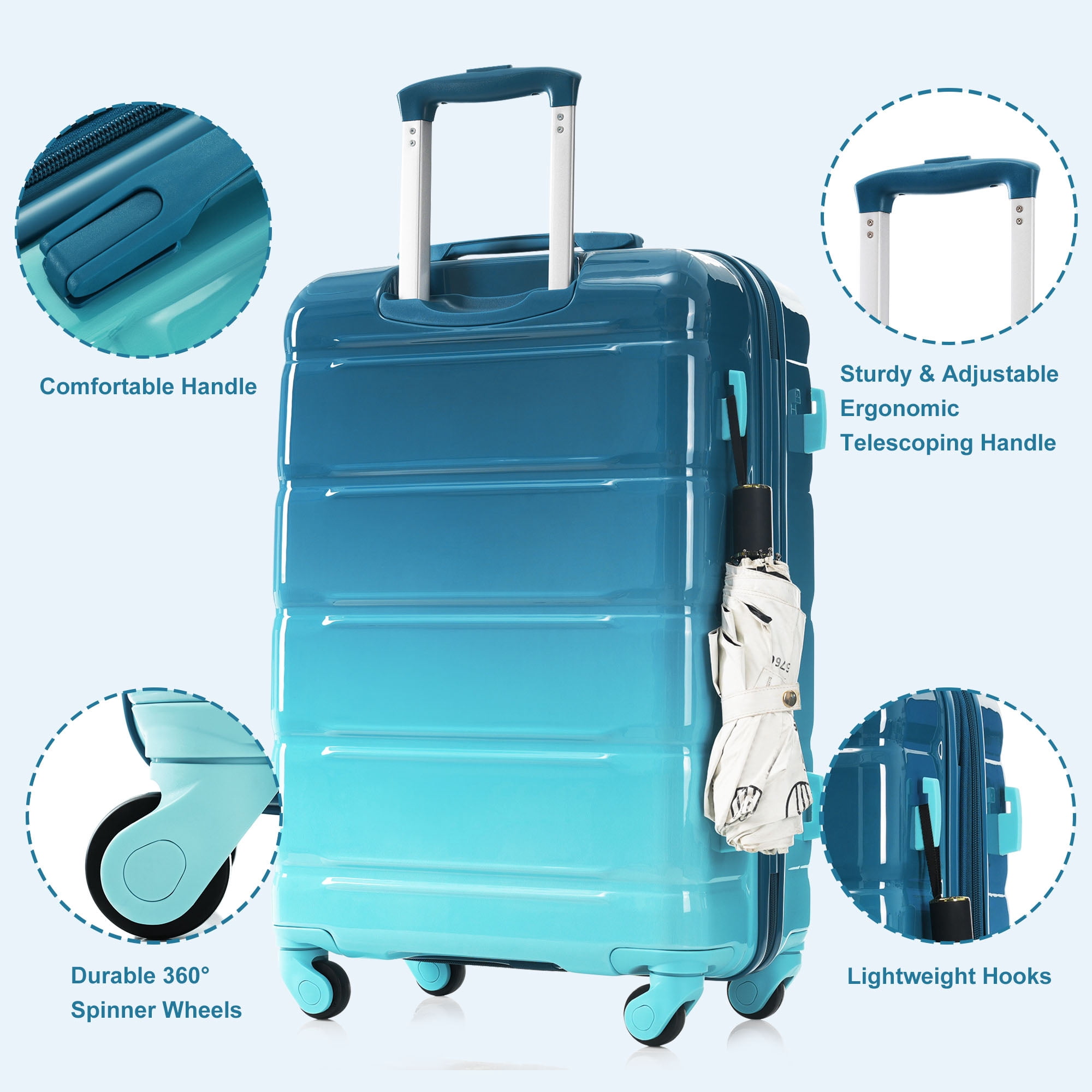 3-Piece Luggage Set, 28 Inch ABS+PC Checked Suitcase with 360° Spinner Wheels & TSA Lock, Travel Duffel & Wet-Dry Toiletry Bag for Travel