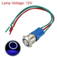 thumbnail image 5 of Interruptor de botón metálico de enclavamiento de 19 mm de diámetro de montaje 1NO 12V luz LED azul con cables de enchufe de socket paquete de 1, 5 of 5