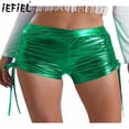 thumbnail image 2 of Pantalones cortos sexis metálicos brillantes para mujer, pantalones cortos con cordón ajustable lateral de cintura alta, pantalones cortos para discoteca, fiesta de baile, 2 of 5