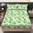 thumbnail image 2 of ZIATUBLES Butterfly Rose Printed Queen Sheet Set, Soft Cozy Bed Sheet with Pillowcase, Chic Bedding Decor Set, Easy Care for St. Patrick's Day, Ideal for Comfy Sleep(Green Clover), 2 of 5
