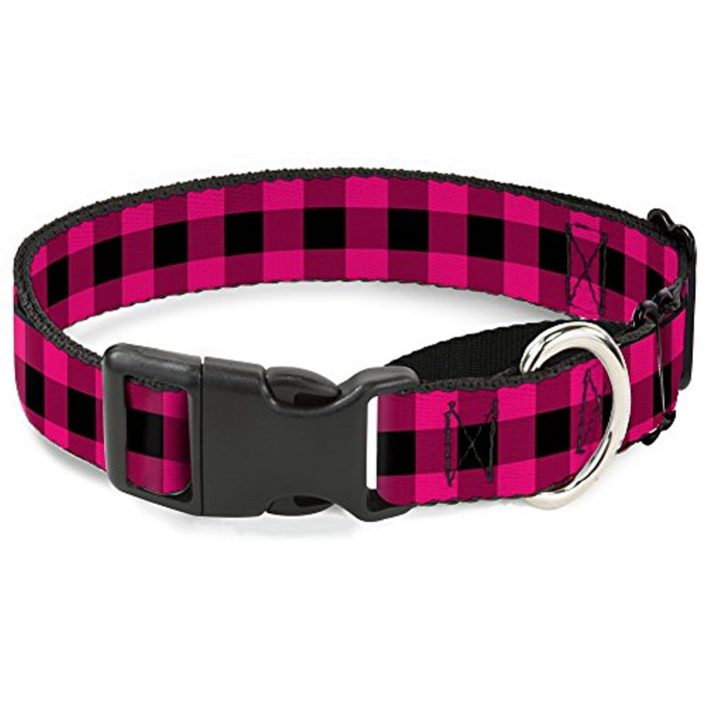 buckle-down buffalo plaid black fuchsia martingale dog collar