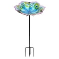 thumbnail image 1 of Bañera de vidrio para pájaros MUMTOP Garden Outdoor con estaca de metal en forma de pavo real, 1 of 7