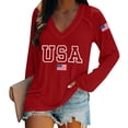 thumbnail image 2 of LEKODE Vintage 250th Anniversary USA Flag V Neck Patriotic Top for Women Independence Day Z2 Red L, 2 of 5