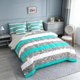 thumbnail image 2 of Homewish Blue White Gray Striped King Bedding, Modern Minimalist King Bed in a Bag, Gray Reversible, 7-Piece, 2 of 7