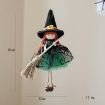 Yyuenw Halloween Hanging Decoration, Hangable Kitchen Witch Doll Ornament, Halloween Small Witch Figurine with Gauze Skirt, Sorceress Doll with Brooms for Room Door and Window Decoration