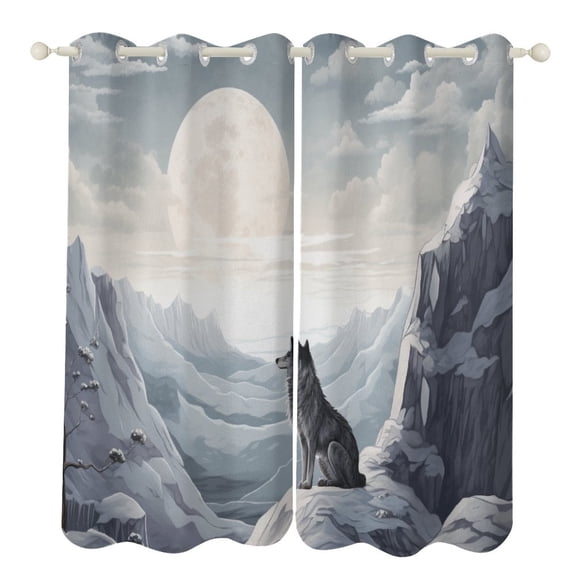 Howling Wolf Full Moon Blackout Curtains for Bedroom Curtains Insulated Room Darkening Window Drapes for Living Room