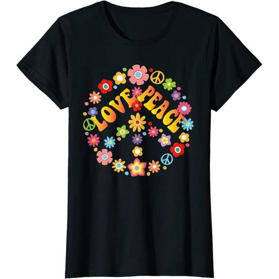 PEACE SIGN LOVE T Shirt 60s 70s Tie Dye Hippie Costume Shirt T-Shirt for Women