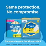 Equate Maxi Pads with Flexi-Wings, Regular Absorbency, Size 1, 45 Count