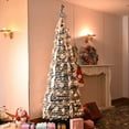 thumbnail image 5 of Bringstar 6ft Silver Pop Up Christmas Tree Pre Lit with 150 Lights, Pre Decorated Artificial Xmas Tree with Ornaments, Easy Setup & Foldable for Storage, 5 of 11