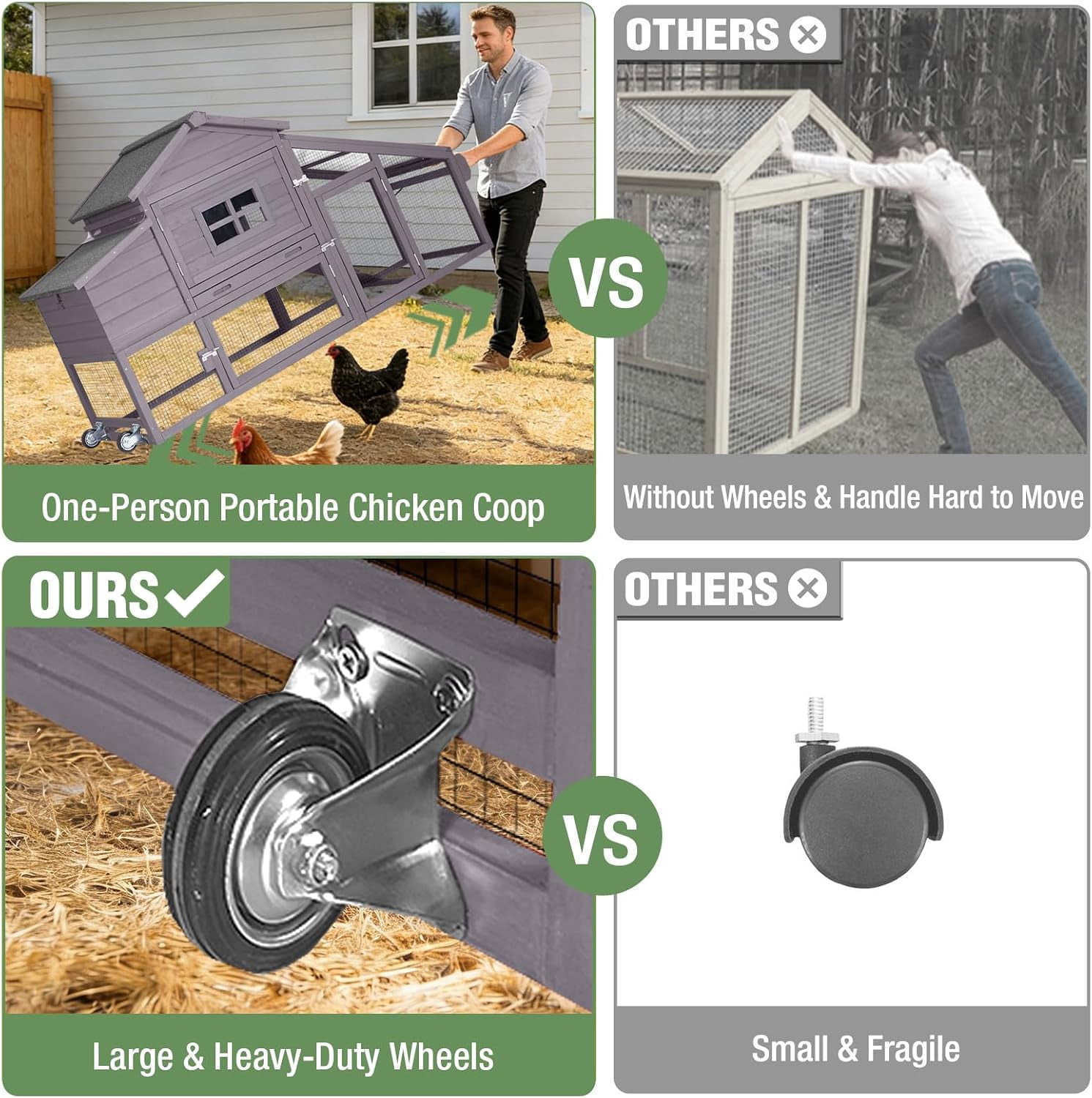 Aivituvin Chicken Coop for 2-4 Chickens with Wheels Outdoor Chicken House Mobile Large Poultry Cage Pull Out Tray No Leakage Red