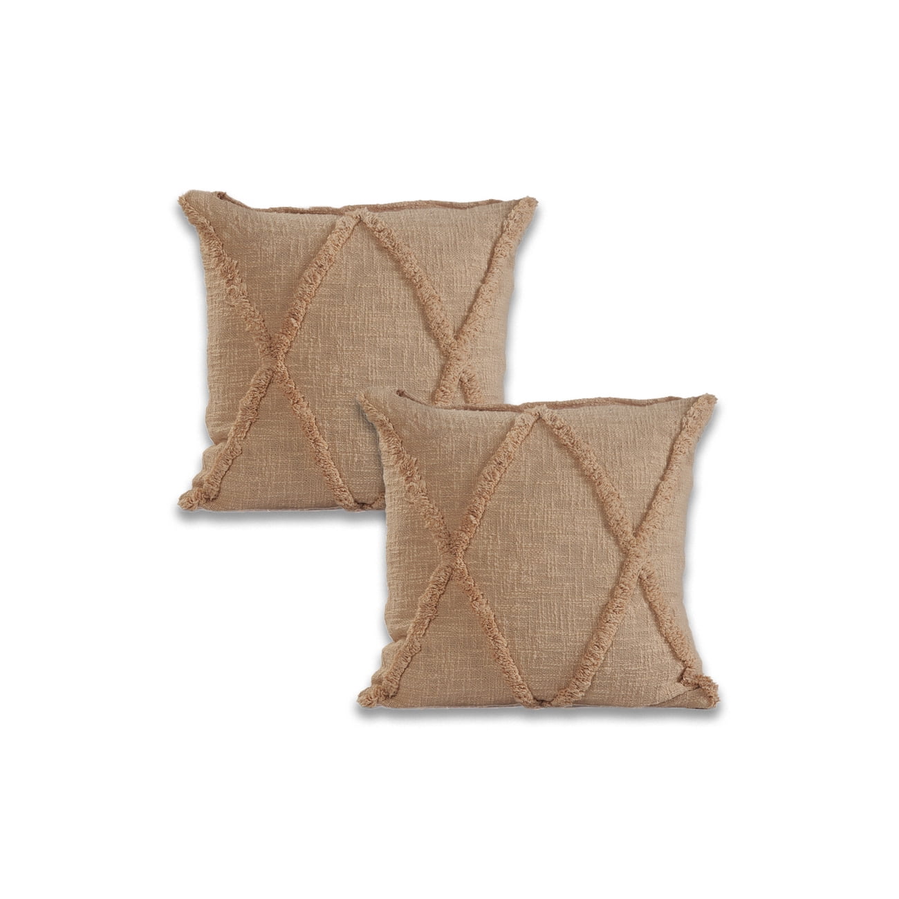Ox Bay Sara Set of 2 Shag Diamond 18" x 18" Frappe Cotton Adult Decorative Throw Pillows