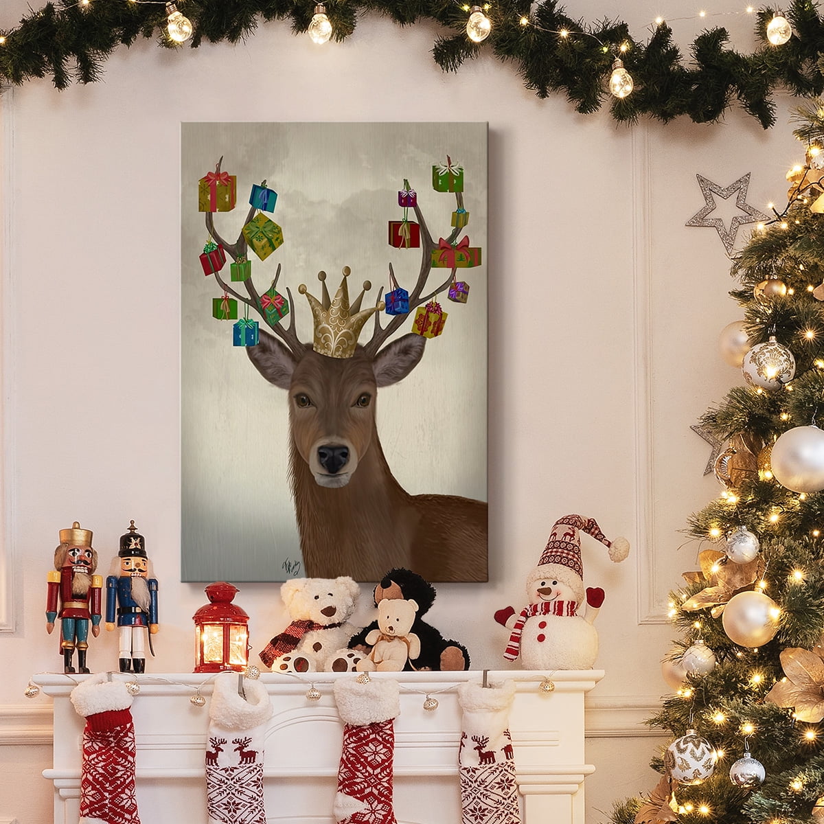 Christmas Gift Bearing Deer- Gallery Wrapped Canvas