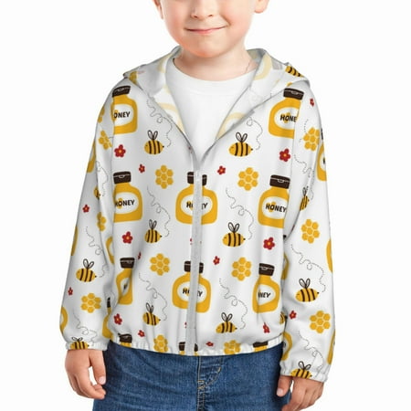 

Gaeub Bees and Flowers Print Athletic Sun Protection Hoodie for Kids Long Sleeve Outdoor UV Shirt Running Fishing Top for Boys Girls-4 Years