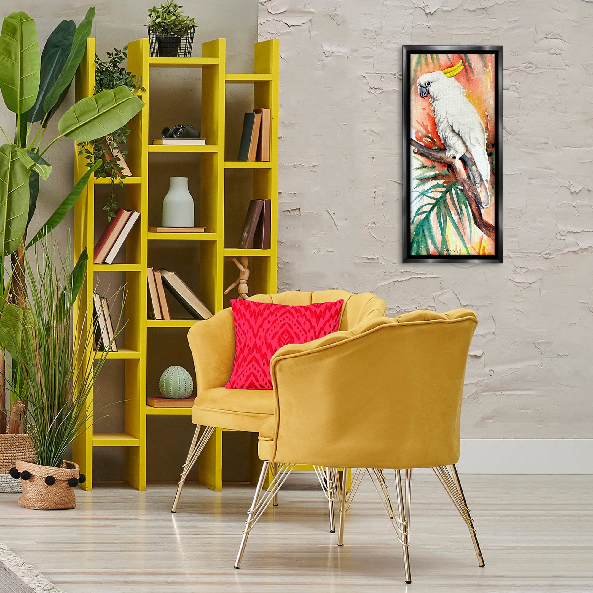 Stupell Industries Sulfer Crested Cockatoo Animals & Insects Painting Black Floater Framed Canvas Art Print Wall Art, 15 x 31