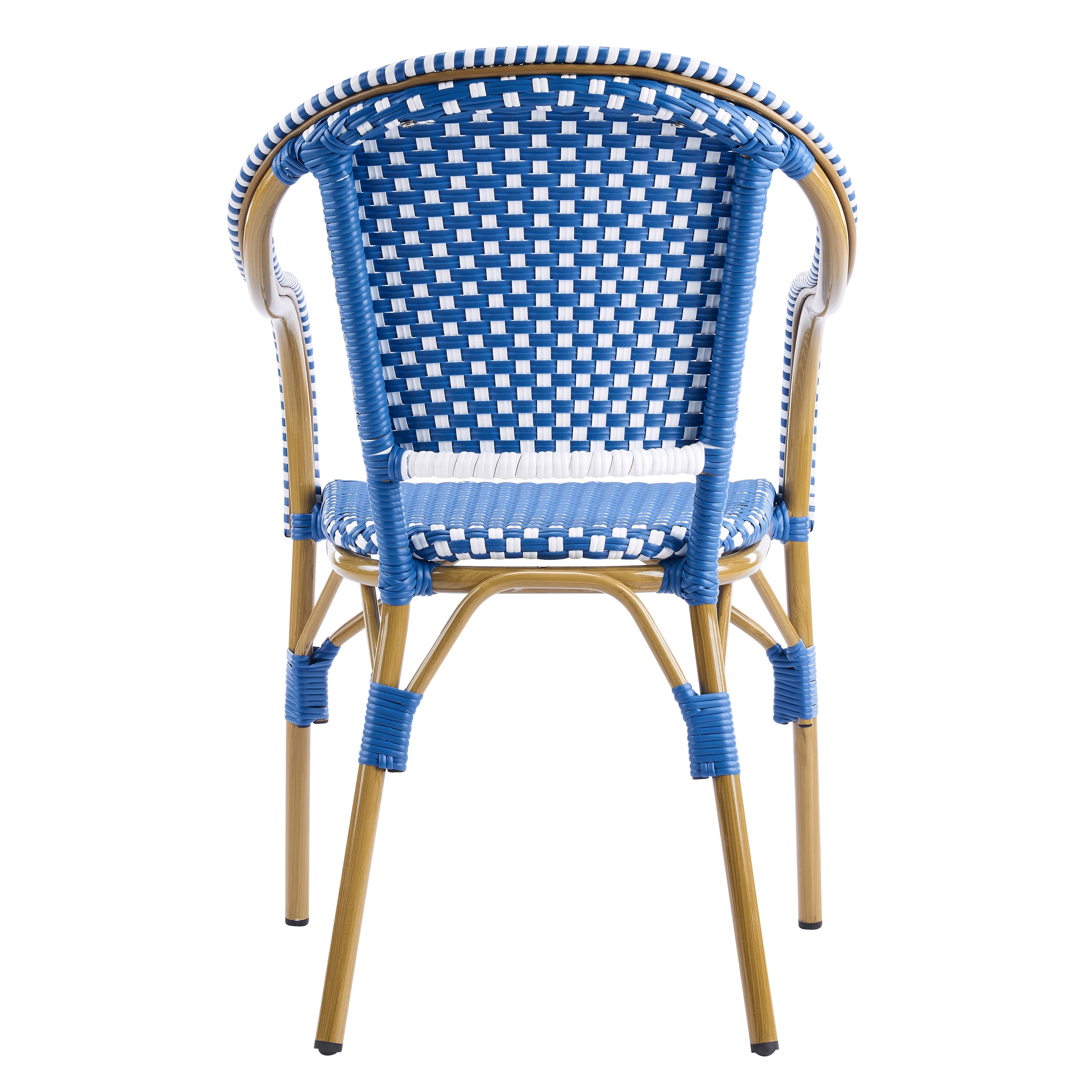 Bistro Chairs Set of 2, Outdoor Aluminum Frame Weather Resistant PP Rattan Chairs for Porch Garden, Natural and Blue and White