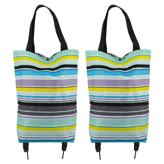 HONMEET 2Pcs Foldable Rolling Tote Bag On Wheels For Supermarket