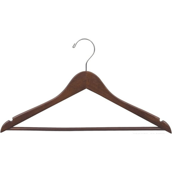 INTERNATIONAL HANGER, Rubber Coated Non-Slip Walnut Wood Suit Hanger, 25 Pack