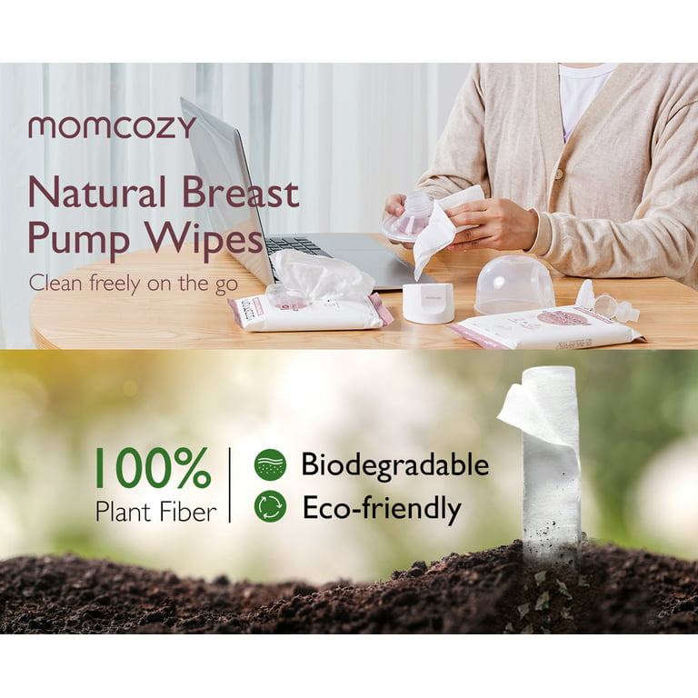 Momcozy Natural Breast Pump Wipes 30 Count (Pack of 3) for Parts Cleaning,  Fast & Convenient Travel, No Milk Residue Water Wash