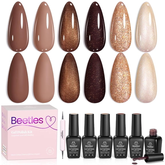 Beetles Brown Gel Nail Polish Set, Brownie Bliss 6 Colors Fall Nail Polish Kit