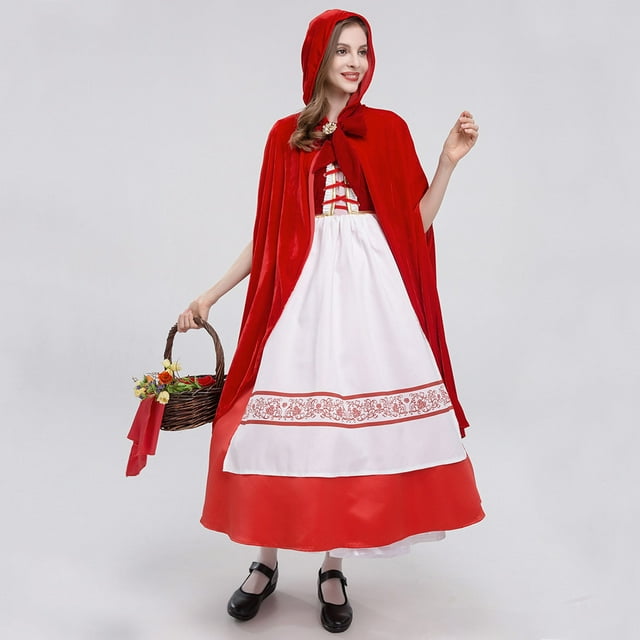 Styesk Robe Vintage pour Fille Style Médiéval de Noël Cosplay pour Femmes Little Red Riding Hood Robe à Taille en Dentelle