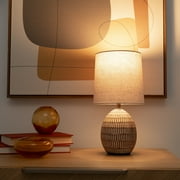 Simple Home Small Table Lamp, Bohemian Style Ceramic Carved Table Lamp with Beige Shade, 12.75