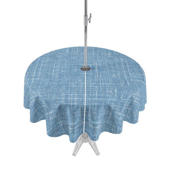 Outdoor Tablecloths with Umbrella Hole & Zipper, Sky Blue Round Tablecloth 54 Inch, Farmhouse Vintage Blue Solid Color Modern Waterproof Table Cloth, Patio/Pool/Picnic Table Covers