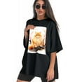 thumbnail image 3 of Plus Size Shirt for Women Black Tops for Women Short Sleeves Shirt for Women Cats T Shirt Oversized Shirt for Women S, 3 of 5