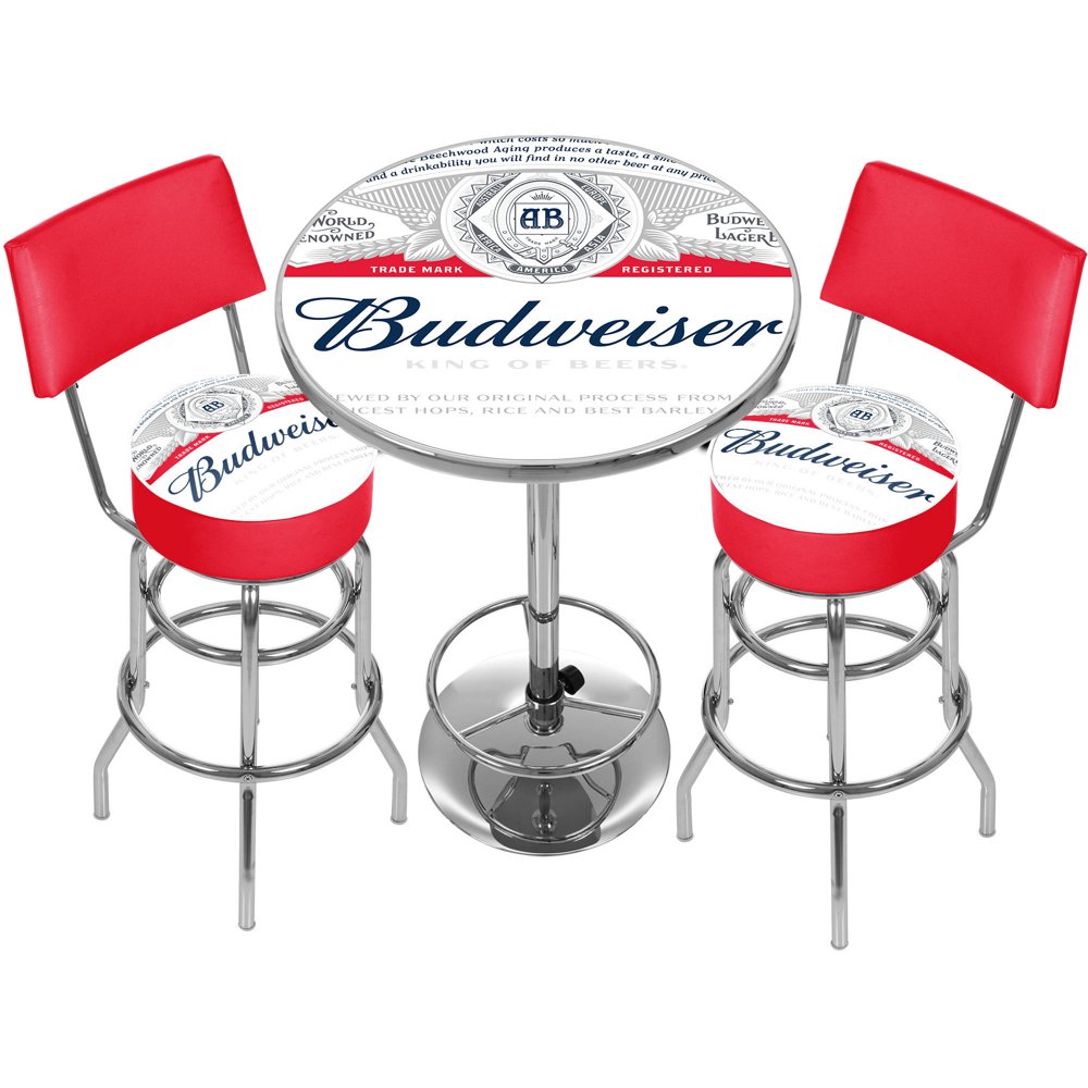 Budweiser Label Game Room Combo, 2 Stools with Back and Table Walmart