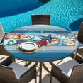 thumbnail image 6 of Blue Starfish Beach Round Tablecloth, Fitted Table Cover with Elastic for 36"-44" Round Tables, Summer Conch Coral Coastal Wood Grain Table Cloth Outdoor Indoor Dinning Party Waterproof Tablecloths, 6 of 7