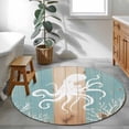 thumbnail image 4 of Area Rug 48in, Ocean White Octopus Coral Floor Carpet Living Room Rug, Vintage Wood Board Marine Creature Non-Slip Welcome Mat Indoor Rugs for Bedroom Dining Room, 4 of 9