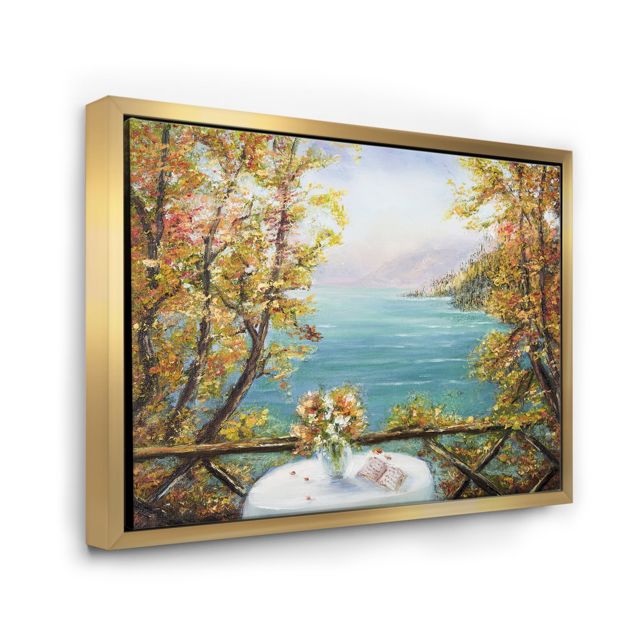 Designart 'The Blue Ocean View From Terrace' Nautical & Coastal Framed Canvas Wall Art Print