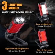 LED Magnetic Torch, Portable Foldable Flashlight Inspection Lamp Rechargeable Work Light, 360° Rotating Hook and 270° Folding Magnet Base Super Bright Torches for Repair, Emergency and Camping