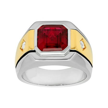 Men's 14K Gold Plated Sterling Silver Cubic Zirconia and Ruby Gemstone Ring