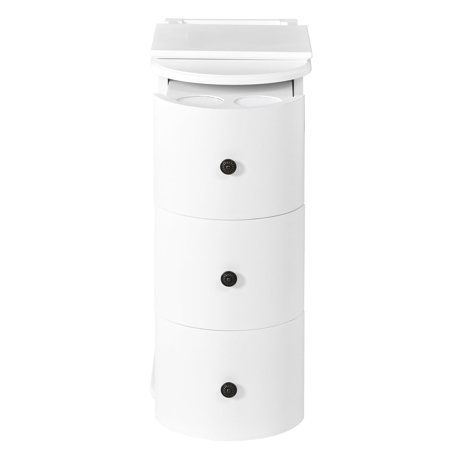 Hommoo Modern End Table with Hidden Dual Cup Holders, Built-in Charging Station, Pull-Out Side Table & 2 Deep Storage Drawers, Space-Saving Bedside Table for Bedroom and Living Room, White