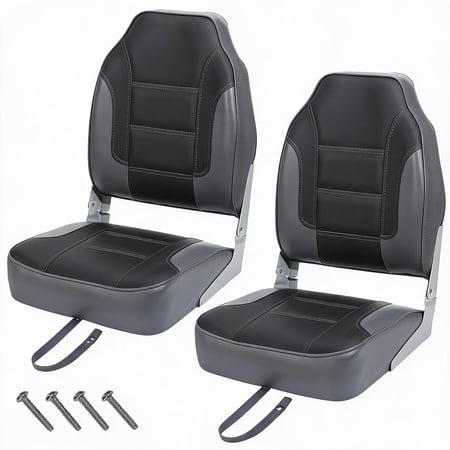 GOCAPTAIN 2 Pack High Back Folding Boat Seats, Thick Padded Waterproof Fishing Boat Seats with Hinge for Fishing, Jon, Pontoon, Speedboats, Deck, Dark Grey