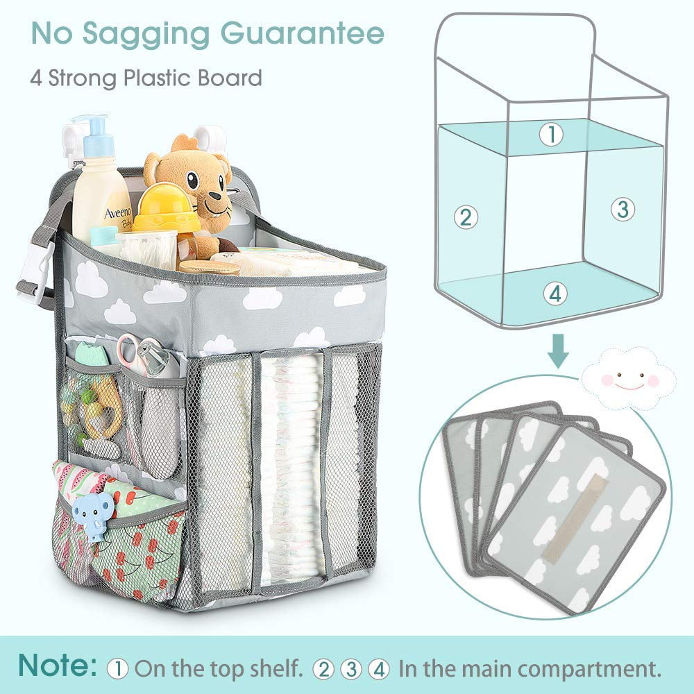 Hanging Diaper Caddy Organizer, Baby Diaper Organizer Storage Bag for Changing Table, Cot, Playard and Wall, (Gray Cloud)