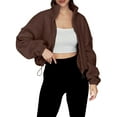 thumbnail image 2 of Womens Fleece Jackets Zip Up Oversized Sweatshirts Winter Clothes Long Sleeve Crop Fall Outfits Coffee Color S, 2 of 9