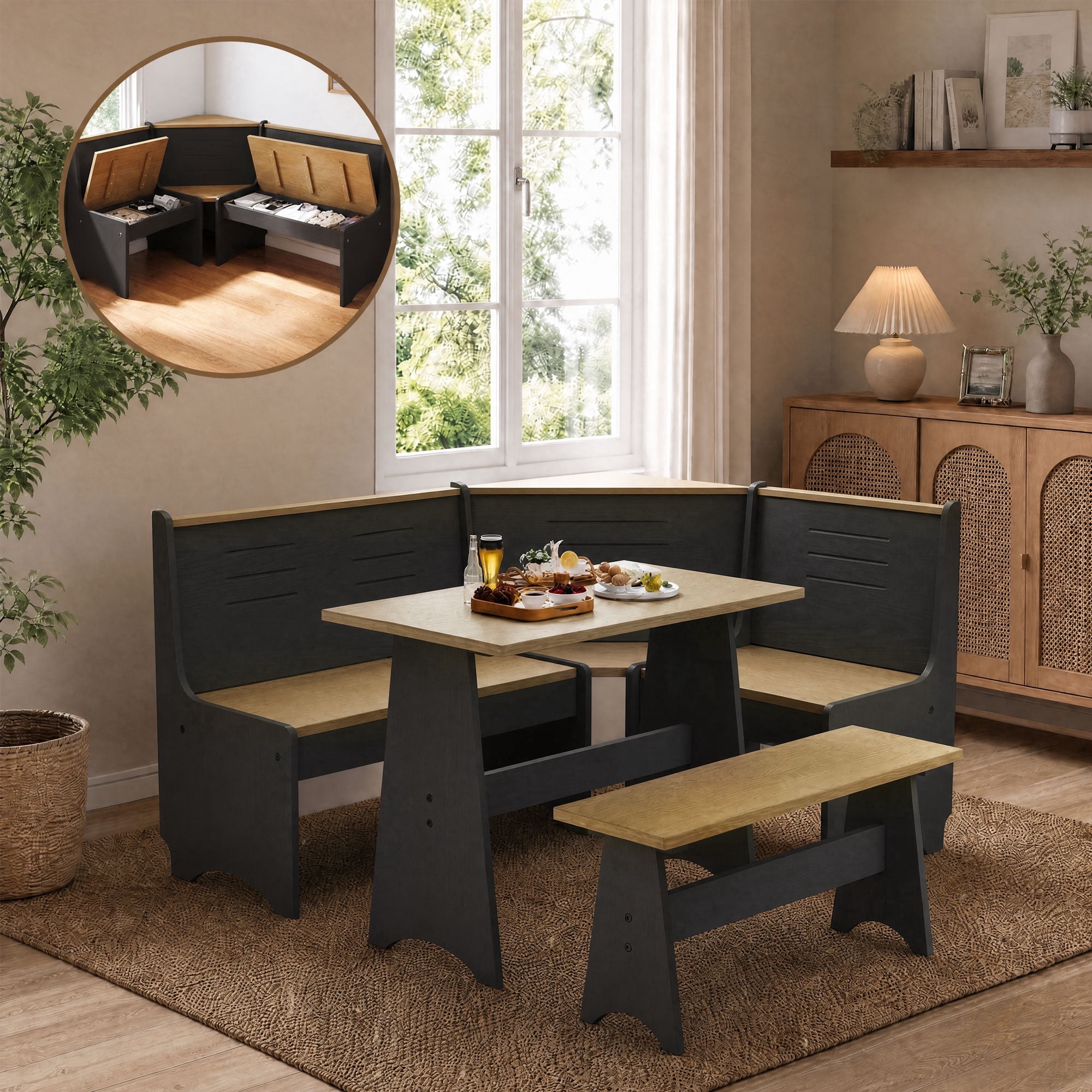 TMS 3-Piece Kitchen Set, Reversible Dining Nook with Storage