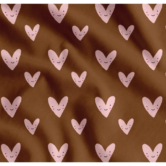 Soimoi Brown Cotton Voile Fabric Cute Smile Heart Print Fabric by the Yard 42 Inch Wide