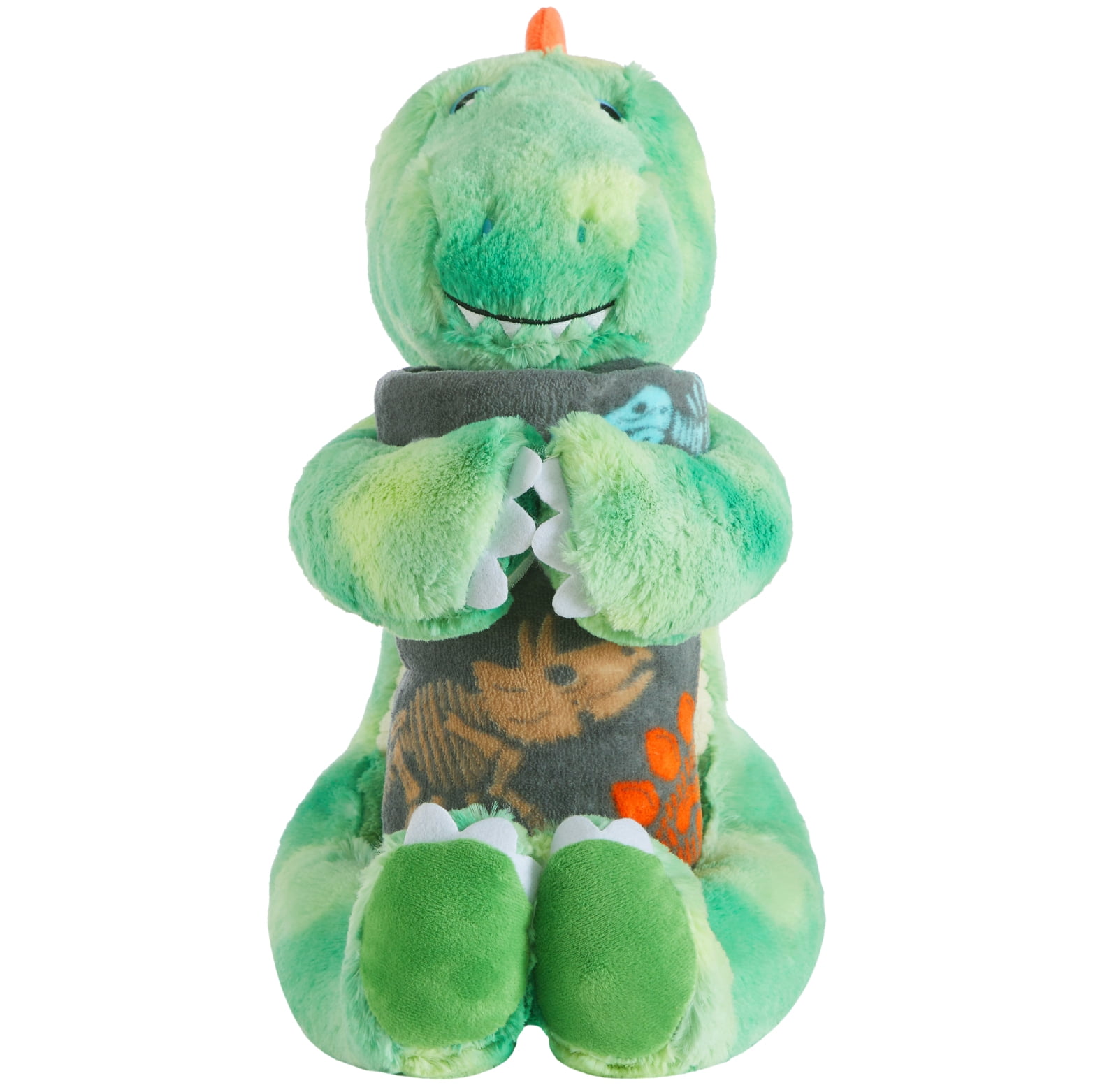 (2 pack) Your Zone 16" Huggable Dinosaur Pillow & 50" x 60" Throw Set, Green