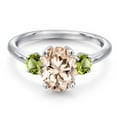 thumbnail image 3 of Gem Stone King 925 Sterling Silver Peach Morganite and Green Peridot Engagement Ring for Women | 2.20 Cttw | Oval 9X7MM | Gemstone October Birthstone | Size 7, 3 of 6