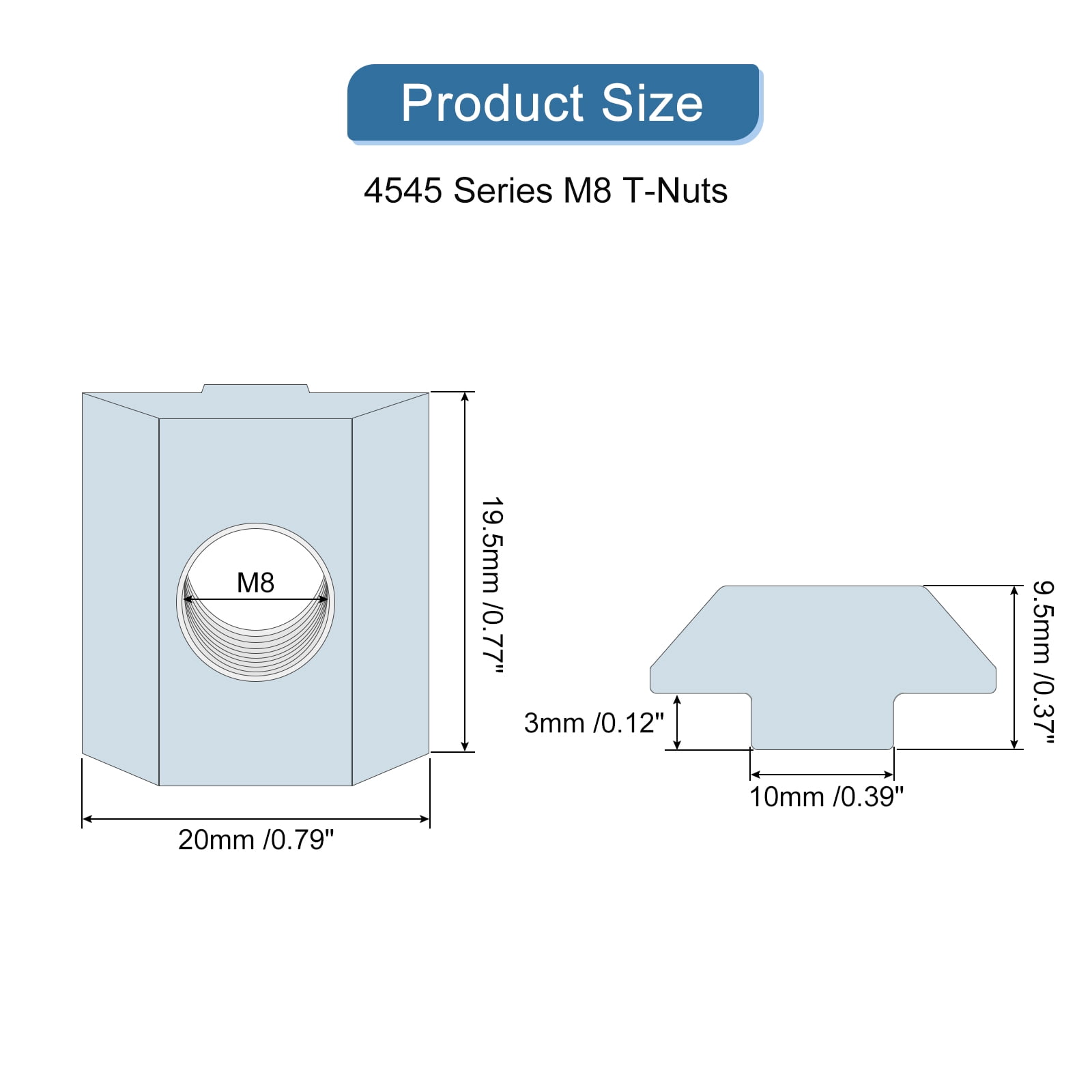 T Nuts, 24pcs - Galvanized Carbon Steel T Slot Bolts, 4545 Series M8 Hammer Head Fastener, Sliding T Nuts for Aluminum Extrusion Profile (Silver)